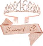 Sweet Sixteen set: diadeem + sjerp deLuxe rosé goud glitter, Verzenden, Nieuw, Versiering, Verjaardag