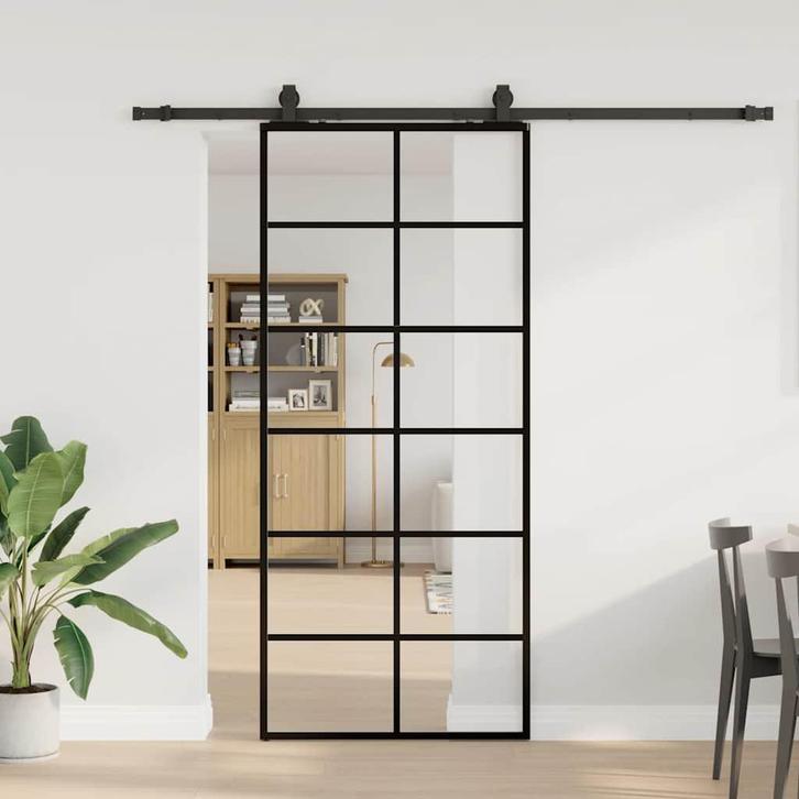 vidaXL Schuifdeur met beslagset 90x205 cm ESG glas zwart, Doe-het-zelf en Verbouw, Deuren en Horren, Nieuw, Verzenden