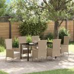 vidaXL Tuin Eetset met kussen 7 pcs Beige Zwart 160 x 80 x, Verzenden, Nieuw, Rotan