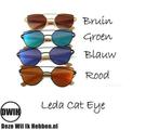 Houten zonnebril: Leda Cat Eye Rood spiegelglas, Verzenden, Nieuw