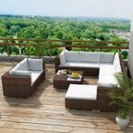 vidaXL 10-delige Loungeset met kussens poly rattan bruin, Meer dan 8 zitplaatsen, Nieuw, Loungeset, Verzenden