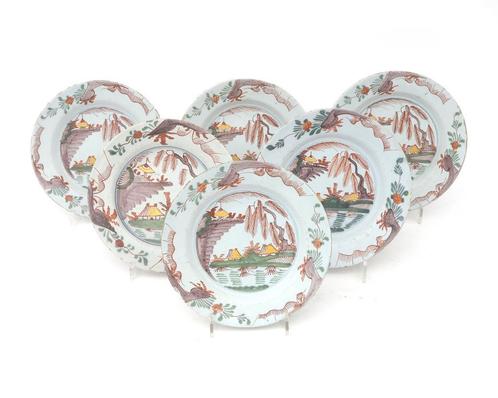 Zes aardewerken borden, Holland, Delft, ca. 1775, Antiek en Kunst, Antiek | Keramiek en Aardewerk