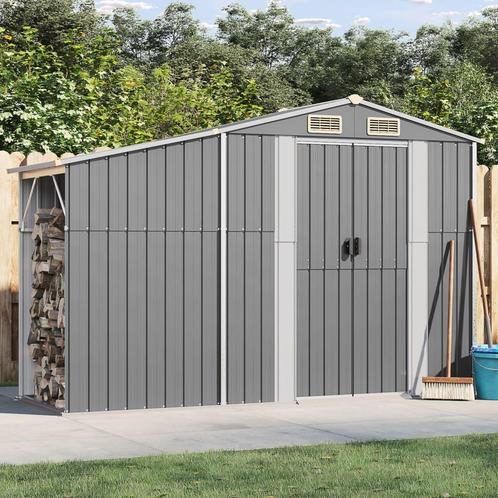 vidaXL Tuinschuur 277x93x179 cm gegalvaniseerd staal grijs, Tuin en Terras, Tuinhuizen, Nieuw, Verzenden
