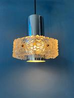 Mid Century Crystal Glass Hanging Lamp with Chrome Frame, Huis en Inrichting, Lampen | Hanglampen, Ophalen of Verzenden, Nieuw