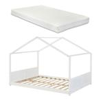 Kinderbed Simo huisbed met matras 140x200 cm wit [en.casa], Verzenden, Nieuw