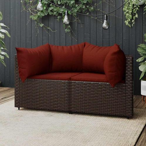 vidaXL Tuinhoekbanken met kussens 2 st poly rattan bruin, Tuin en Terras, Tuinsets en Loungesets, Nieuw, Rotan, Verzenden