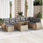 vidaXL 9-delige Loungeset met kussens poly rattan beige, Verzenden, Nieuw, Rotan, Loungeset