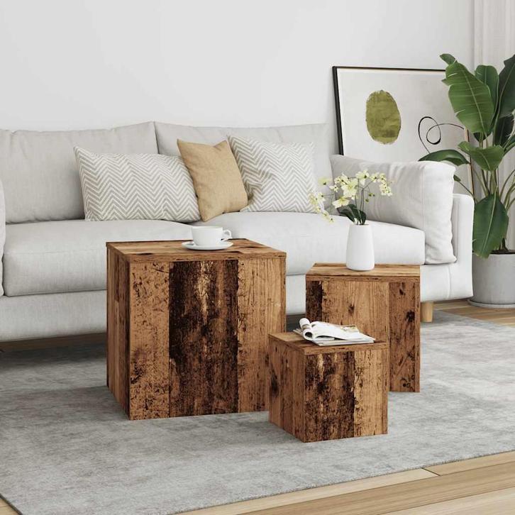 vidaXL Bijzettafels 3 st bewerkt hout artisanaal eikenkleur, Huis en Inrichting, Tafels | Bijzettafels, Nieuw, Verzenden