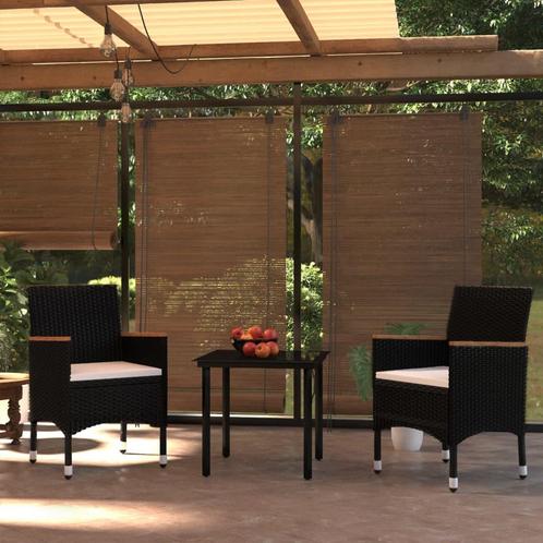 vidaXL 3-delige Tuinset met kussens zwart, Tuin en Terras, Tuinsets en Loungesets, Tuinset, Nieuw, 2 zitplaatsen, Rotan, Verzenden