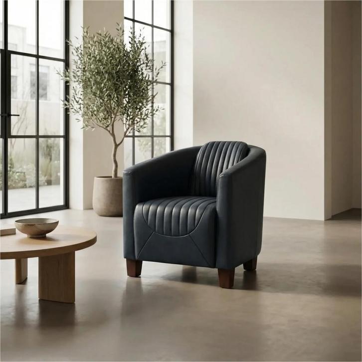 Leren fauteuil Press Special - Granada Blue (blauw) - Poten, Huis en Inrichting, Fauteuils, 50 tot 75 cm, 75 tot 100 cm, Nieuw