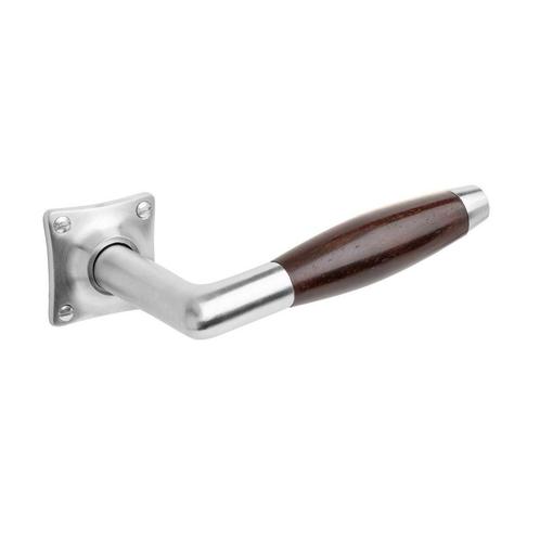 Deurklink Retro palissander geveerd in mat nikkel met vie..., Doe-het-zelf en Verbouw, Hang- en Sluitwerk, Klink of Kruk, Nieuw