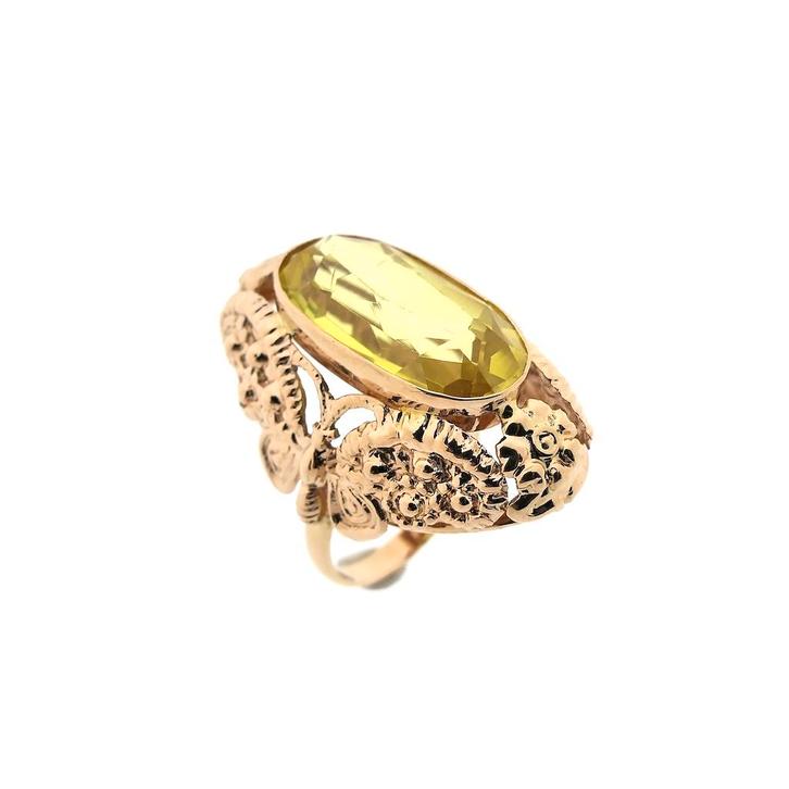 Vintage roségouden vlinderring gezet met beryl (gouden ring, Sieraden, Tassen en Uiterlijk, Ringen, Dame, Met edelsteen, Overige kleuren