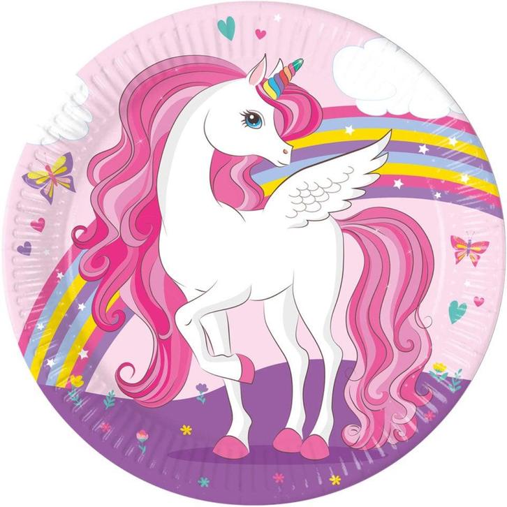 Unicorn Borden Regenboog 23cm 8st, Hobby en Vrije tijd, Feestartikelen, Nieuw, Verzenden