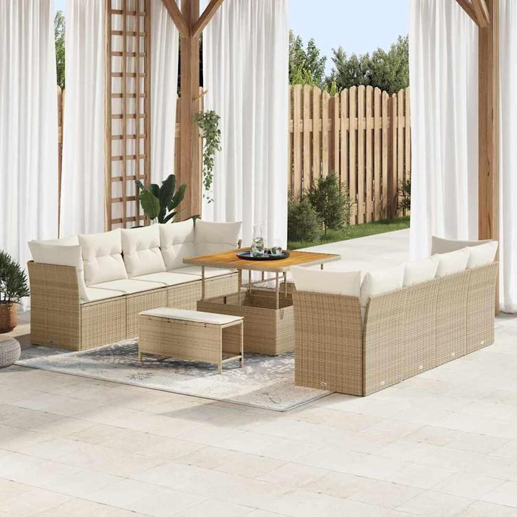 vidaXL Tuin Sofa Set 11 pcs Beige poly rattan, Tuin en Terras, Tuinsets en Loungesets, Nieuw, Verzenden
