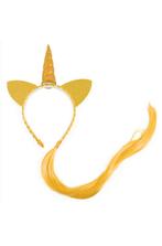 Eenhoorn Haarband Haar Goud Unicorn Diadeem Oortjes Gele Hoo, Ophalen of Verzenden, Nieuw, Carnaval, Accessoires