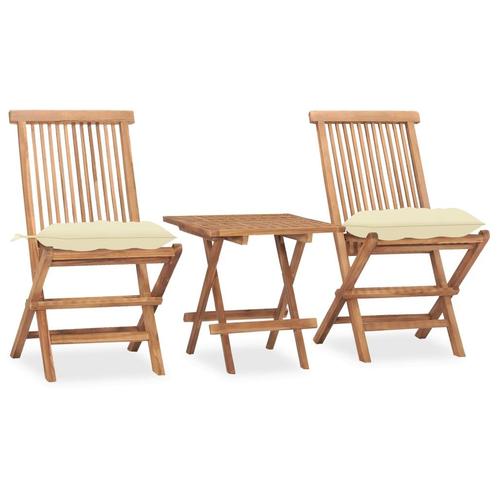 vidaXL 3-delige Tuinset inklapbaar met kussen massief, Tuin en Terras, Tuinsets en Loungesets, Tuinset, Nieuw, 2 zitplaatsen, Teakhout