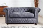 Chesterfield 2-zitsbank 150 cm antiek grijs microvezel, Huis en Inrichting, Ophalen of Verzenden, Nieuw