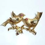 Broche - 14 karaat Geel goud - 0.04ct. tw. Robijn - 2 vogels