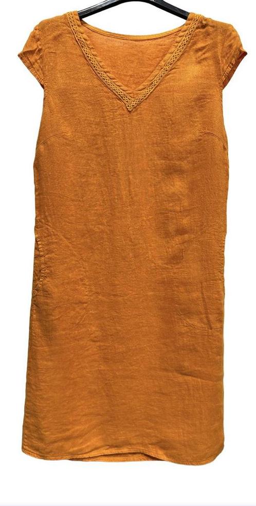 Linnen jurk - v-hals en broderie - kapmouwen - elastische, Kleding | Dames, Jurken