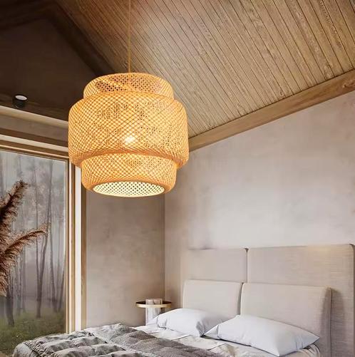 Bamboe Plafondlamp E27 - Handgeweven Rotan Hanglamp 30x35cm, Huis en Inrichting, Lampen | Plafondlampen, Nieuw, Verzenden
