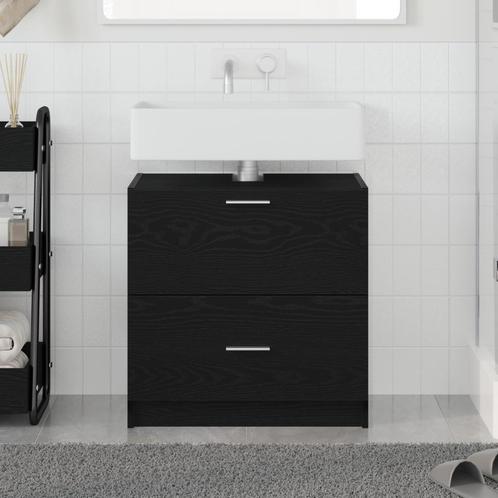 vidaXL Wasbak Kast Zwart Eiken 59x37x59 cm Geengineerd Hout, Huis en Inrichting, Badkamer | Badkamermeubels, Nieuw, Minder dan 100 cm