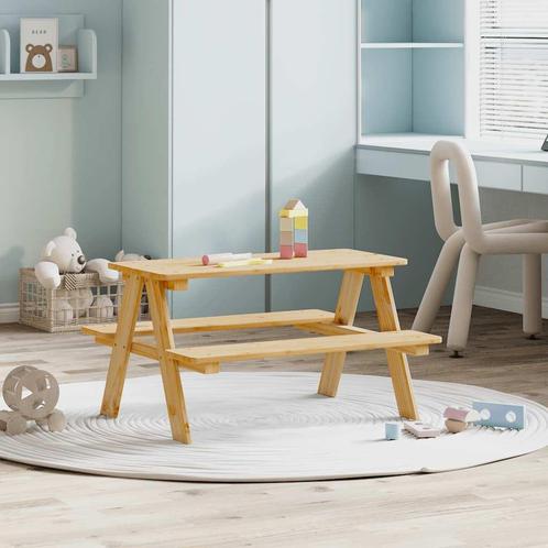 vidaXL Kindertafel met banken 90x79,5x50 cm massief hout, Huis en Inrichting, Tafels | Salontafels, 50 tot 100 cm, Nieuw, Grenenhout