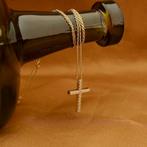 Gouden ketting met vaste hanger; Kruis met zirconia | 42,..., Goud, Met edelsteen, Gebruikt, Ophalen of Verzenden