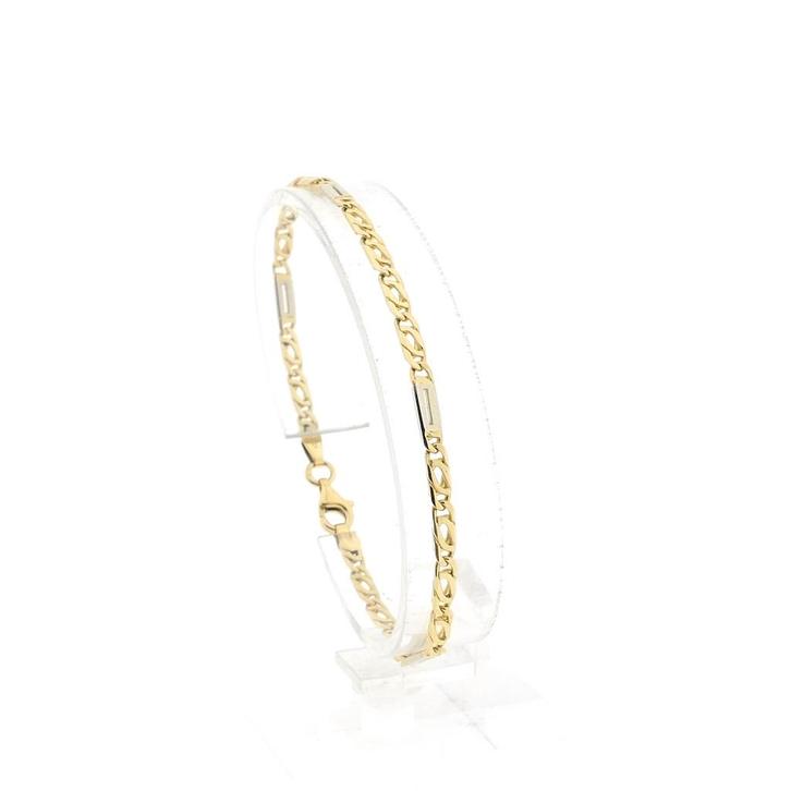 Bicolor gouden Figaro schakel armband | 19 cm (witgoud), Sieraden, Tassen en Uiterlijk, Armbanden, Overige kleuren, Gebruikt, Goud