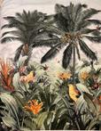 sierlijk exotisch paneel - stelt papegaaien, palmbomen,