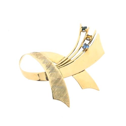 Gouden abstracte broche mix van saffieren (vintage, speld), Sieraden, Tassen en Uiterlijk, Broches, Overige kleuren, Gebruikt