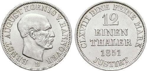 1/12 taler, daalder 1851 B Hannover-koenigreich Ernst Aug..., Postzegels en Munten, Munten | Europa | Niet-Euromunten, Verzenden