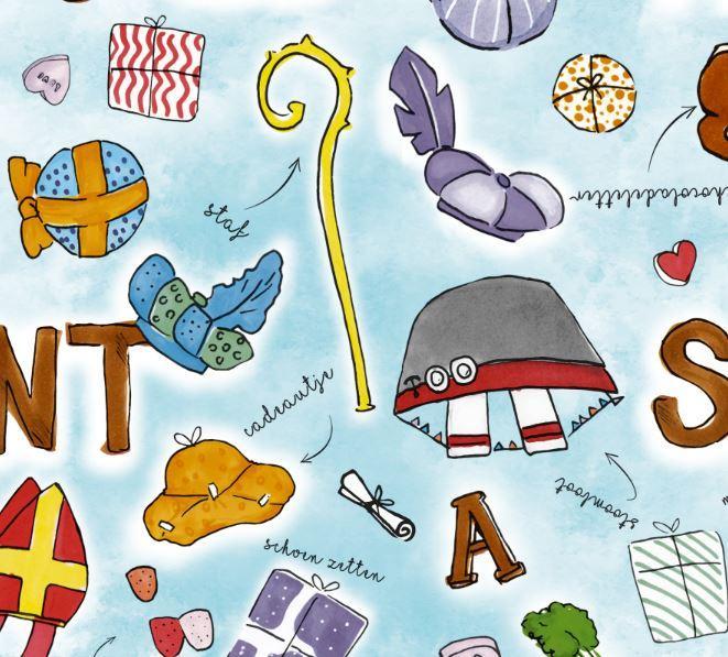 Inpakpapier Sinterklaas Blauw Pakjesavond - Breedte 70 cm -, Hobby en Vrije tijd, Knutselen, Overige typen, Nieuw, Ophalen of Verzenden