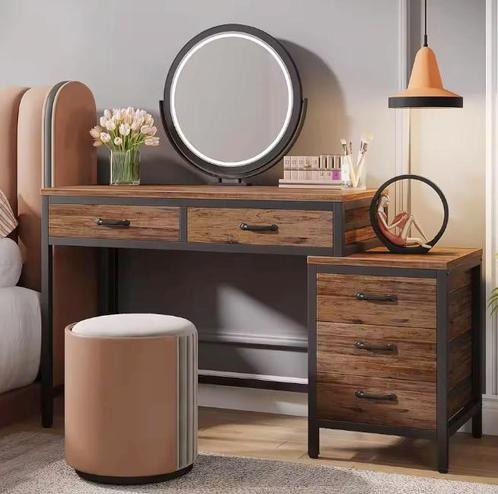 Make-up Bureau met 5 Lades – Grijze Kaptafel met Ladekast, Huis en Inrichting, Tafels | Kaptafels, Nieuw, Verzenden