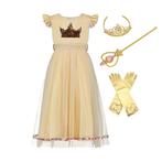 Prinsessenjurk-Goud-Feestjurk-kroon+staf 104,110,116,122,128, Kinderen en Baby's, Kinderkleding | Maat 104, Nieuw, Het Betere Merk