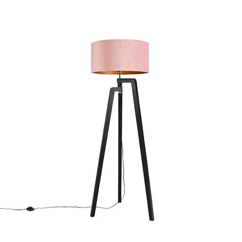 Vloerlamp tripod zwart met roze kap en goud 50 cm - Puros, Huis en Inrichting, Lampen | Vloerlampen