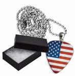 Aluminium plectrum ketting afbeelding van Amerikaanse vlag, Verzamelen, Overige Verzamelen, Nieuw, Ophalen of Verzenden