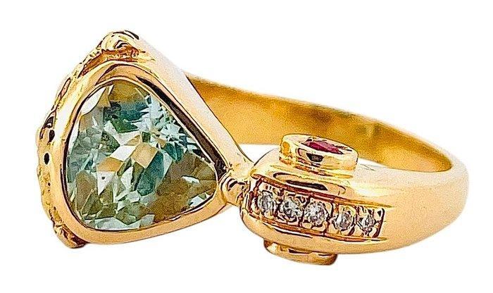Ring - 18 karaat Geel goud Aquamarijn - Diamant, Sieraden, Tassen en Uiterlijk, Ringen