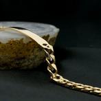 Gouden gourmetschakel armband met graveerplaatje | 20 cm, Sieraden, Tassen en Uiterlijk, Armbanden, Ophalen of Verzenden, Gebruikt