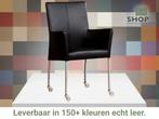 Leren eetkamerstoel Comfort met wieltjes en armleuning -, Huis en Inrichting, Stoelen, Overige kleuren, Nieuw, Leer, Ophalen of Verzenden