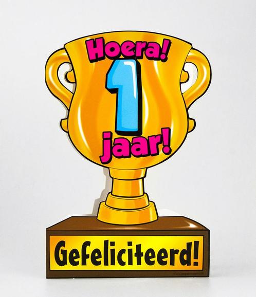 Trofee kaart - 1 jaar, Hobby en Vrije tijd, Feestartikelen, Nieuw, Ophalen of Verzenden