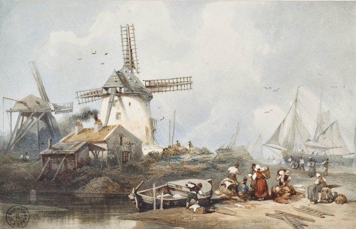 Hermanus Koekkoek Sr. (1815-1882) - The off loading of the, Antiek en Kunst, Kunst | Schilderijen | Klassiek