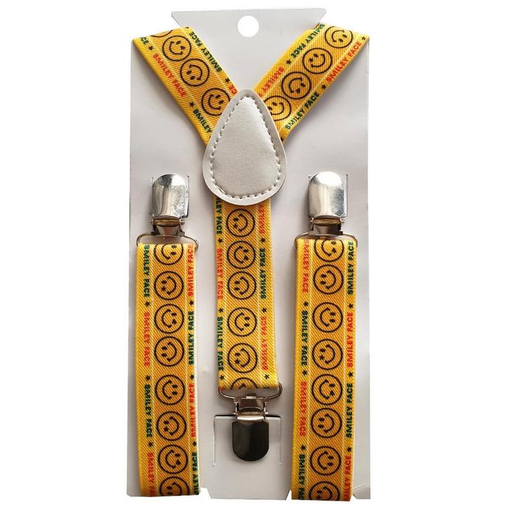 Fako Fashion - Kinder Bretels - Print - Smiley - 65cm - Geel, Kinderen en Baby's, Kinderkleding | Overige, Verzenden