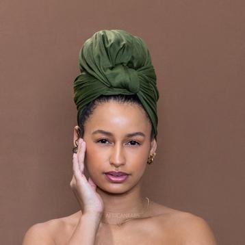 Donker legergroen hoofddoek - Headwrap van stretchy Jersey s beschikbaar voor biedingen