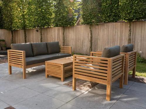 5 persoons teak loungeset met kussens | Direct leverbaar!, Tuin en Terras, Tuinsets en Loungesets, Bank, Bijzettafel, Hocker, Stoel