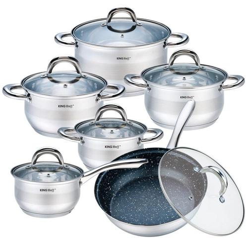 Kinghoff KH-1098 12-delige pannenset RVS voor alle, Huis en Inrichting, Keuken | Potten en Pannen, Ophalen of Verzenden
