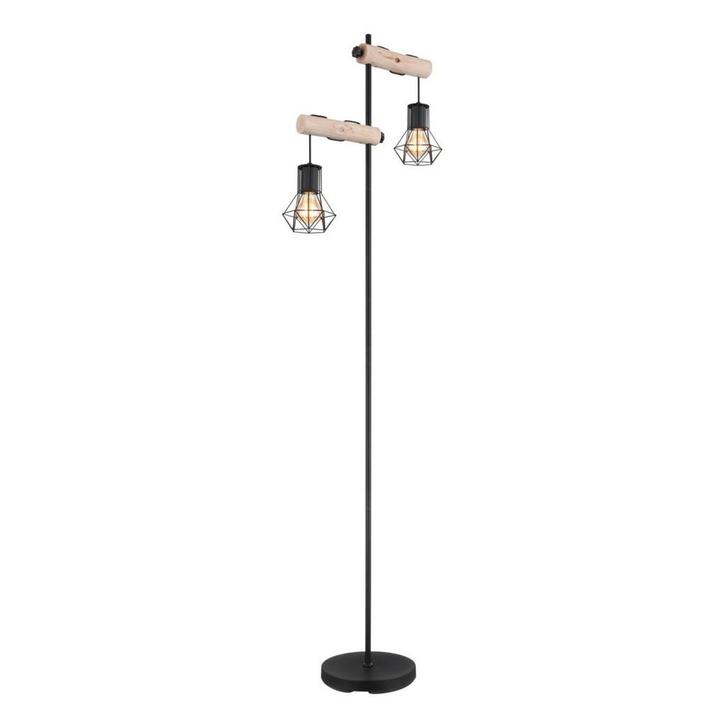 Vloerlamp PRISKA Metaal-Hout 168.0cm Matt zwart, Huis en Inrichting, Lampen | Vloerlampen, Nieuw, Metaal, 150 tot 200 cm, Ophalen of Verzenden
