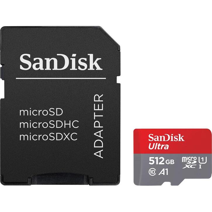 SanDisk Ultra MicroSDXC 512GB + SD Adapter, Audio, Tv en Foto, Fotografie | Geheugenkaarten, Overige typen, Nieuw, Ophalen of Verzenden