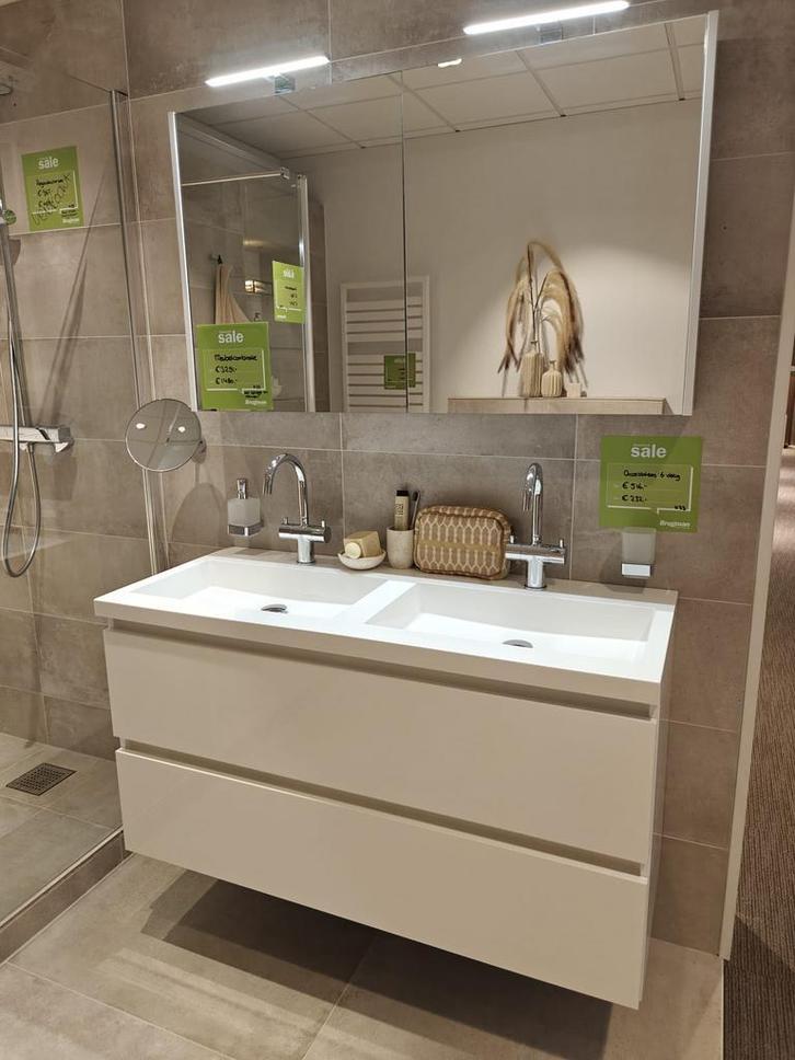 Badmeubel 120cm greeploos glans wit met spiegkast - 0002, Huis en Inrichting, Badkamer | Badkamermeubels, Wastafelkast, Nieuw