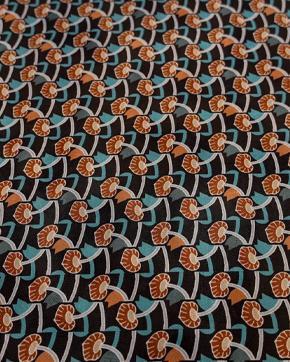 Viscose Satijn Stretch Paddenstoelen Zwart/Aqua, Hobby en Vrije tijd, Stoffen en Lappen, Zwart, Nieuw