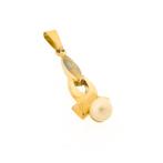 Gouden solitair hanger met parel (pearl, kettinghanger), Ophalen of Verzenden, Gebruikt, Goud, Overige merken